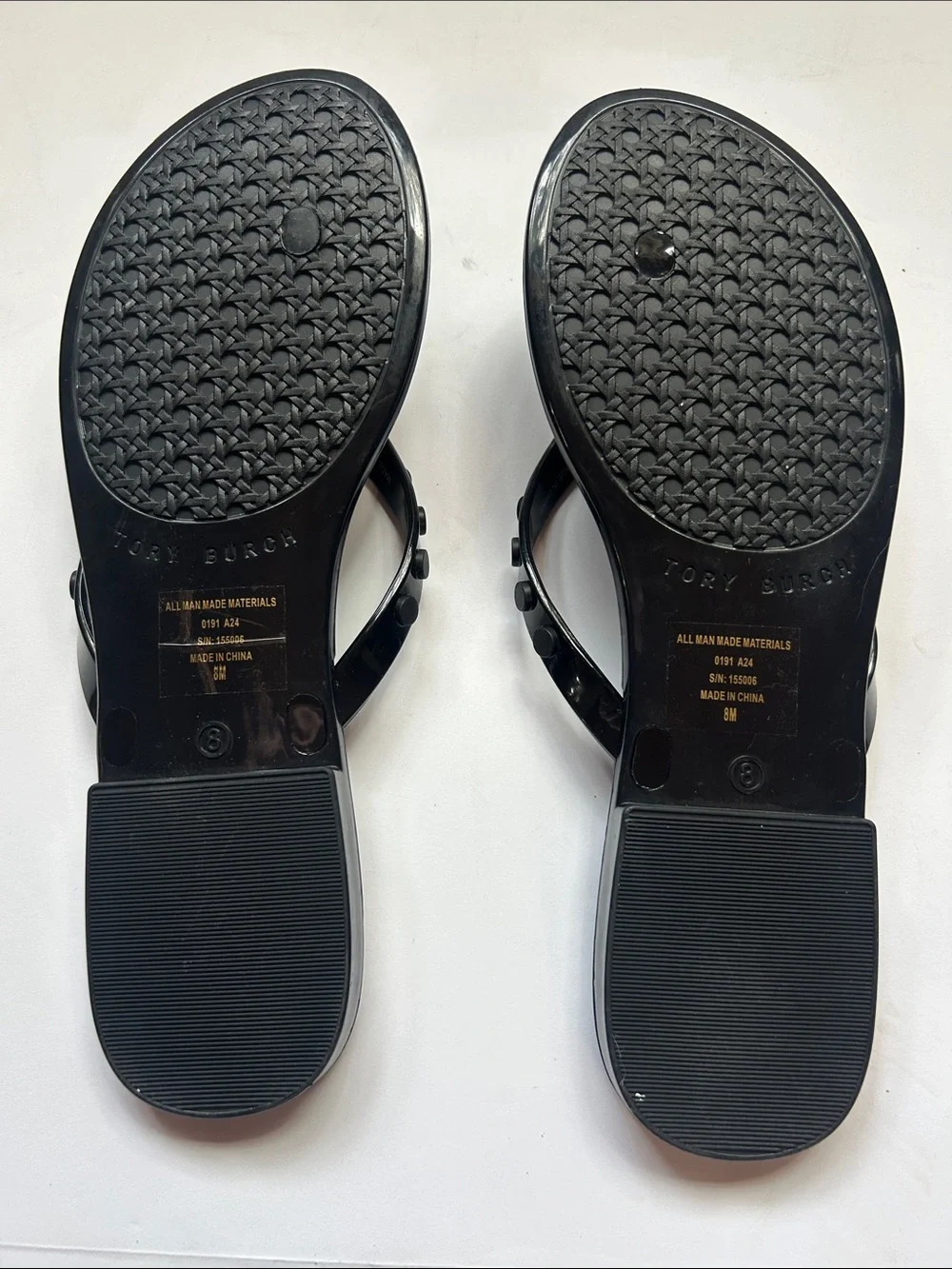 TORY BURCH 10 STUDDED JELLY THONG SANDALS LOGO PERFECT BLACK flip flops